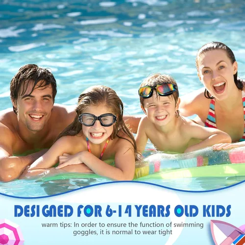 Miniatura 8 de Paquete de 8 gafas de natación para niños de 6 a 14 años, antiniebla, UV, para piscina de agua, sin fugas, para niños, niñas, adolescentes
