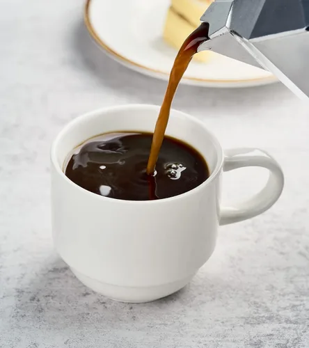 Miniatura 9 de YHOSSEUN Juego de 4 tazas de café de porcelana, apilables con soporte de metal y cucharas, tazas de café espresso de 11 onzas para americano, Blanco