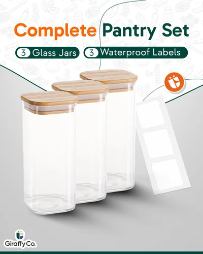 Miniatura 7 de Tarros de vidrio para almacenamiento de alimentos con tapas herméticas, recipientes de despensa de boca ancha, vidrio grueso sin BPA, resistente a