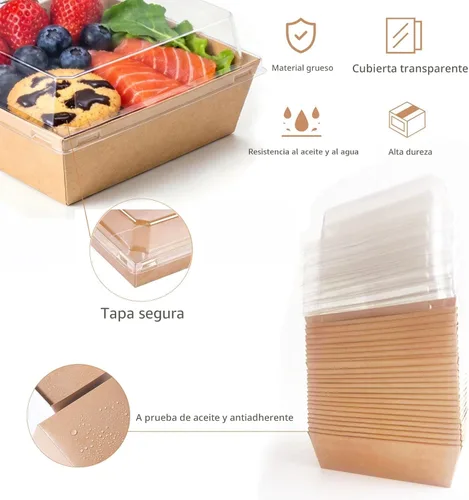 Miniatura 3 de Paquete de 25 cajas de embutidos con tapas transparentes, mini recipientes de papel desechables para alimentos (5 pulgadas), adecuados para postres