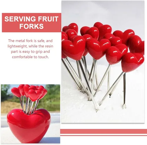 Miniatura 5 de 1 juego de tenedores de cóctel en forma de corazón tenedores de frutas palo decorativo palillo de alimentos con soporte para fiesta en el hogar