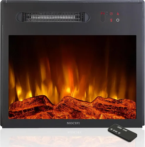 Calentador eléctrico integrado de 23 pulgadas, chimenea independiente empotrada, control remoto, pantalla táctil, velocidad de brillo de llama