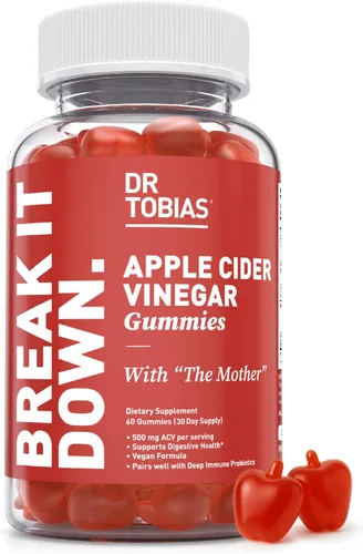 Dr. Tobias Gomitas de vinagre de sidra de manzana con la madre, 500 mg de ACV por porción, más folato, B6, B12 y yodo | Apoya la limpieza intestinal