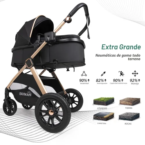 Miniatura 4 de Cochecito de bebé convertible 6 en 1 con moisés con silla de paseo - Silla de recién nacido plegable con saco, cubierta para lluvia, soporte