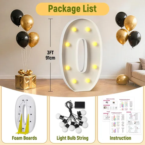Miniatura 2 de Mixifox Letras O de marquesina de 3 pies, letras grandes iluminadas de 3 pies de alto con luces, letra grande para boda, compromiso, graduación