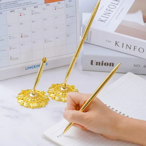 Miniatura 2 de jiebor Juego de 2 bolígrafos de boda dorados y soporte de metal para bolígrafo de escritorio de firma para libro de invitados, compromiso, negocios