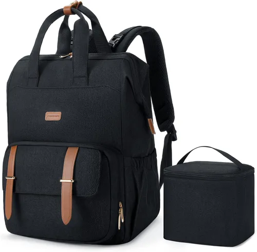 Moclla para extractor de leche mommore para Spectra S1, S2, mochila para pañales Medela para mamás trabajadoras con funda para laptop de 15.6 Negro