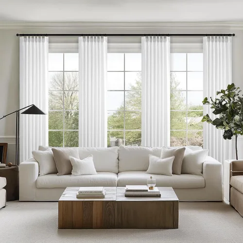 Miniatura 6 de Topfinel 2 paneles de cortinas plisadas de lino beige y blanco de 63 pulgadas de largo, para dormitorio y sala de estar, cortinas semitransparentes