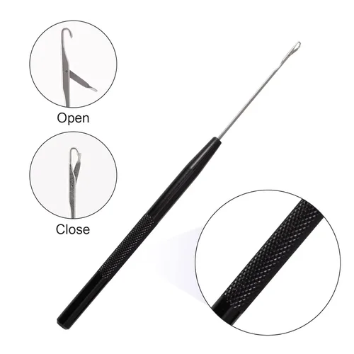 Miniatura 4 de NEWISHTOOL Kit de herramientas de extensión de cabello de acero inoxidable, gancho para tirar de aguja de bucle y enhebrador, dispositivo de cuentas