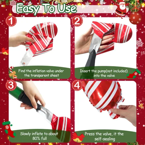 Miniatura 3 de 32 globos de papel de aluminio de Navidad, globos grandes de remolino de bastón de caramelo, globos de papel de aluminio de estrella y cajas