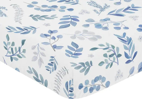 Miniatura 3 de Sweet Jojo Designs Sábana bajera ajustable para cuna para niño o niña, cama de bebé o bebé, color azul, gris y blanco, bohemio, acuarela, flores