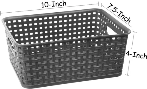 Miniatura 2 de Cesta de almacenamiento tejida de plástico gris, paquete de 6 unidades, organizador gris para cocina, oficina, baño
