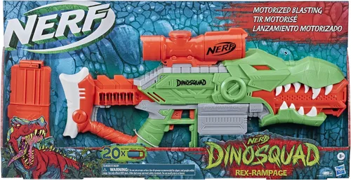 Miniatura 2 de Nerf DinoSquad Rex-Rampage - Lanzador de dardos motorizado, clip de 10 dardos, 20 dardos oficiales, almacenamiento de 10 dardos, diseño