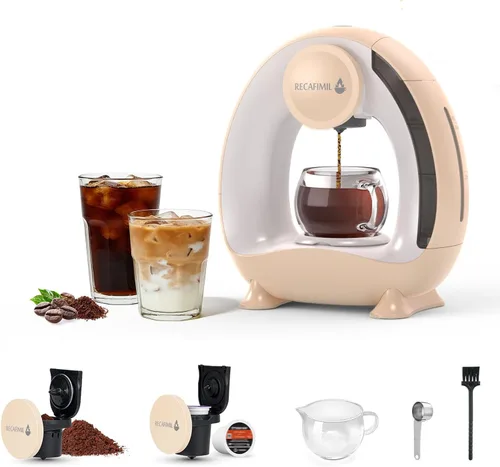 Cafetera de una sola porción para cápsulas K Cup y café molido/té, preparación rápida en 2 minutos, cafetera 2 en 1 con un botón, tamaños de Champán