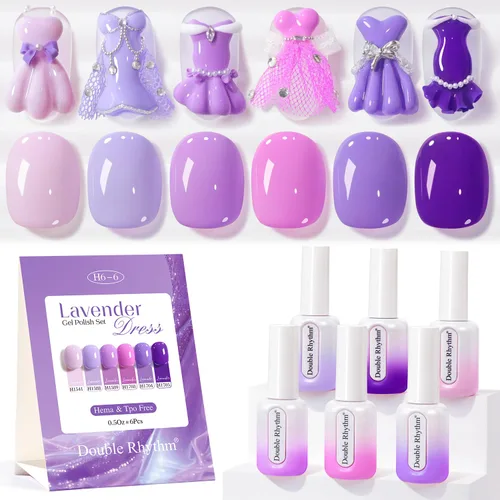 Miniatura 16 de Double Rhythm Juego de 6 esmaltes de gel sin hema, de 0.50 onzas, del mismo color, del mismo color, con el mismo color que se remoja, kit de esmalte