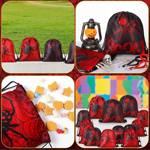 Miniatura 2 de Lothee 32 piezas de telaraña, decoración de fiesta de cumpleaños de telaraña, bolsa con cordón, bolsas de golosinas con pulseras de goma, llavero