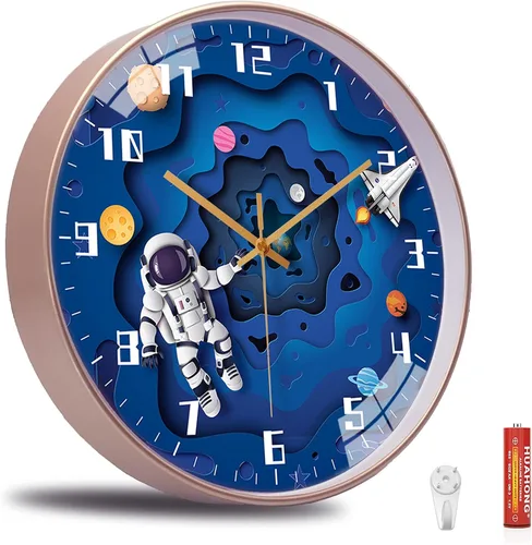Miniatura 2 de QINFIEY Reloj de pared para niños con movimiento silencioso de 12 pulgadas, reloj de pared redondo sin tictac para niños, funciona
