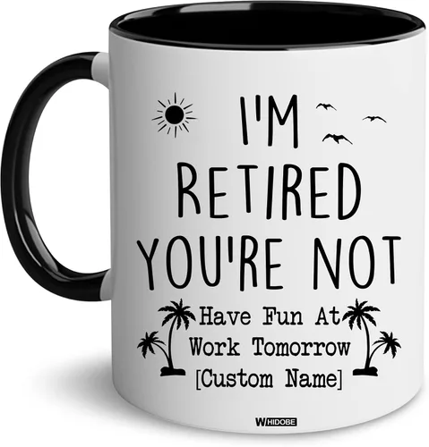 Miniatura 9 de WHIDOBE Taza de jubilación divertida personalizada con texto en inglés "Retired Not My Problem Any", taza para mujeres, hombres, papá, mamá, taza