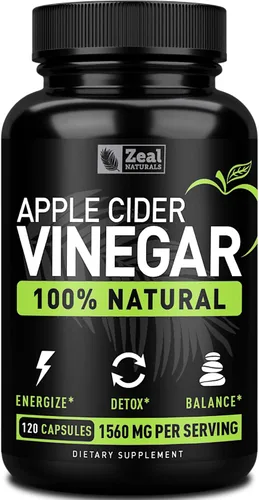 Zeal Naturals Cápsulas naturales de vinagre de sidra de manzana cruda (1560 mg|120 cápsulas) píldoras de vinagre de sidra de manzana con pimienta de