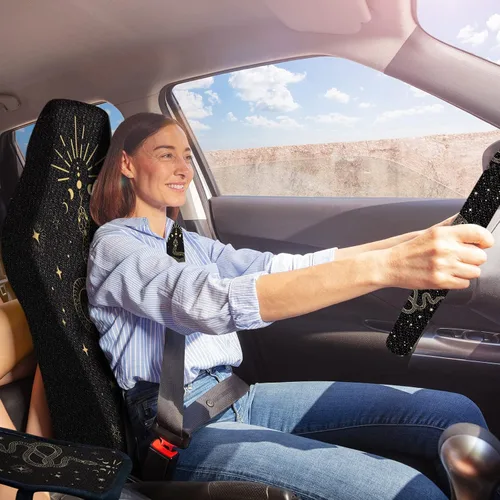 Miniatura 3 de Juego completo de 10 fundas de asiento de automóvil con estrella de luna, accesorios de automóvil para mujer, funda de asiento delantero, funda