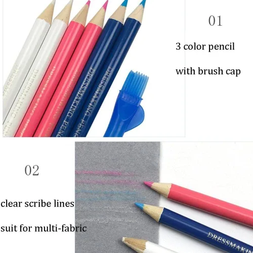 Miniatura 4 de 3 unids/set de rotulador de tela de costura con tapa de cepillo, tiza borrable con agua que desaparece tinta marcador de tela a sastres tiza