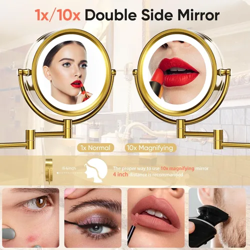Miniatura 4 de GURUN Espejo de maquillaje con aumento de 8.5 pulgadas con 3 luces LED regulables, espejo de tocador de doble cara con control táctil para baño