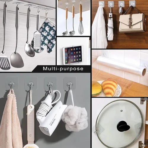 Miniatura 4 de ZESLMG Ganchos de pared adhesivos para colgar, paquete de 32 ganchos autoadhesivos resistentes de 10kg transparentes, removibles, sin daños