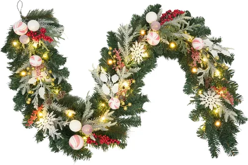 Miniatura 10 de Guirnalda de Navidad rosa de 6 pies para puerta delantera con 30 luces LED con temporizador, guirnalda festiva iluminada para vacaciones con copo