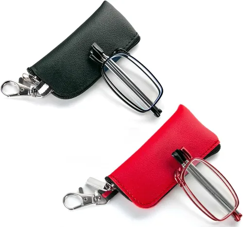 Miniatura 12 de Paquete de 2 lentes de lectura plegables para hombres y mujeres con llavero, bolsas compactas, bloqueo de luz azul, lectores portátiles de bolsillo