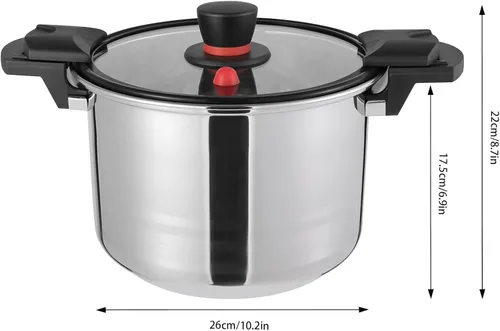 Miniatura 2 de Olla a presión de 7L/6.35 cuartos de galón, olla a presión de acero inoxidable 201 con válvula de limitación de presión y esponja, utensilios
