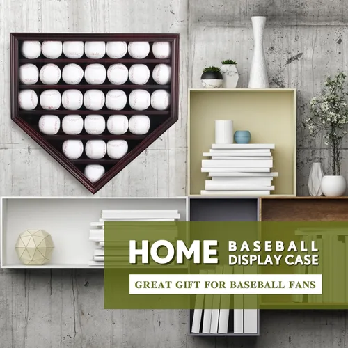Miniatura 6 de Estuche de exhibición de béisbol, 30 soportes de exhibición de béisbol de madera maciza, gran capacidad y doble bloqueo para montaje en pared, caja
