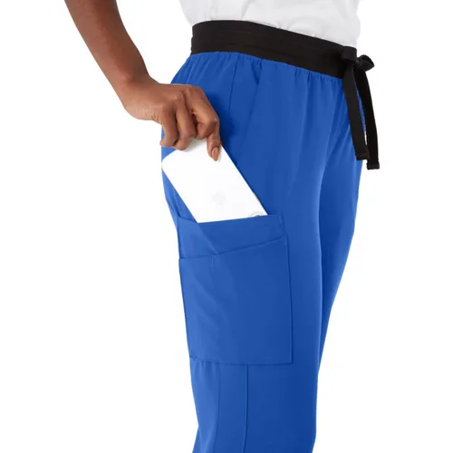 Miniatura 111 de ave. Varick - Pantalón médico de tiro medio para mujer, pierna recta, seis bolsillos, color azul caribeño, talla S
