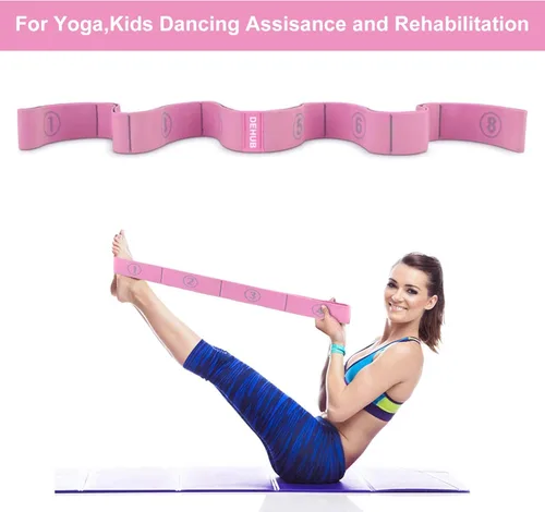 Miniatura 4 de Correa elástica para estiramiento de yoga, correa elástica multibucle para terapia física, pilates, yoga, danza y gimnasia, ejercicio y banda Rosa
