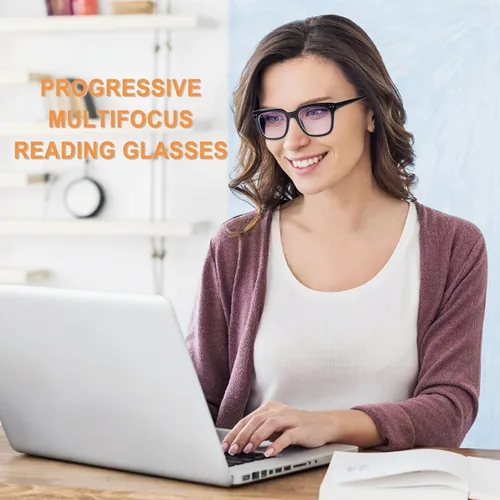 Miniatura 3 de Anteojos de lectura progresivos multienfoque para mujeres y hombres, bloqueo de luz azul, bisagra de resorte, cuadrados, lectores de computadora