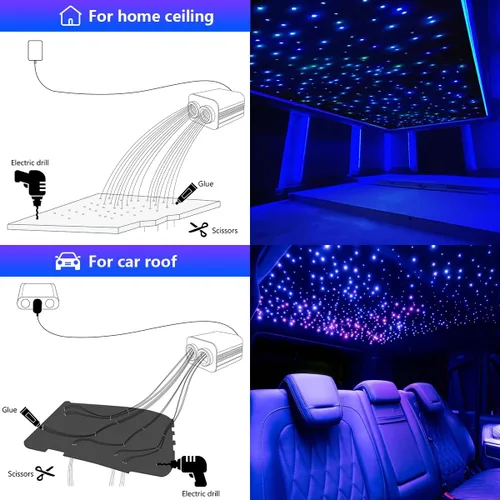 Miniatura 7 de Kit de techo de estrella parpadeante de doble color AMKI 20W, 1300 piezas, 0.03 pulgadas, 13.1 pies de fibra óptica, luz de techo de estrella