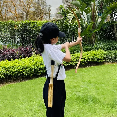 Miniatura 5 de Kids Bow and Arrow Set, 32 Inch Archery Set Handmade Wooden Toy Bow and Arrow for Kids 4-6 8-12, Cosplay Game Costume Prop Play, 1 Bows 1 Quivers