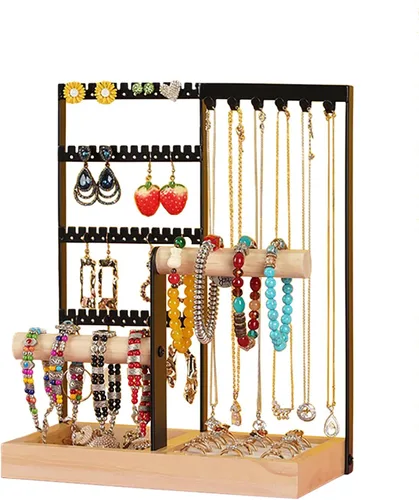 Miniatura 7 de Organizador de joyas de 3 niveles para colgar, organizador de joyas para aretes, collares, pulseras, anillos, perfumes, caja organizadora