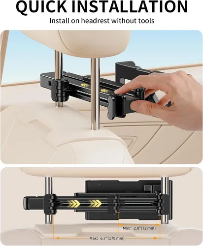 Miniatura 5 de Soporte para tablet para reposacabezas de automóvil [brazo de extensión resistente 3 en 1] Soporte ajustable para iPad para asiento trasero