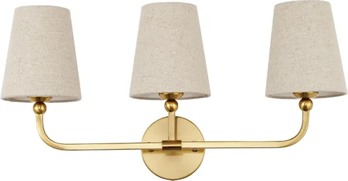 Miniatura 14 de VL837-BG-RA-2 - Lámparas de baño de 2 luces, luces de ratán dorado cepillado, aplique de doble pared con pantalla tejida a mano acampanada, apliques
