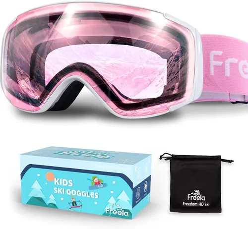 Miniatura 14 de Freela Gafas de esquí y snowboard para niños pequeños (3-14) jóvenes anti niebla anti UV gafas niñas niños equipo de esquí de nieve Lente plateada B
