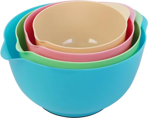 Miniatura 18 de BoxedHome Juego de cuencos de plástico anidables con boquilla de vertido, apto para microondas y lavavajillas, base antideslizante sin BPA, juego