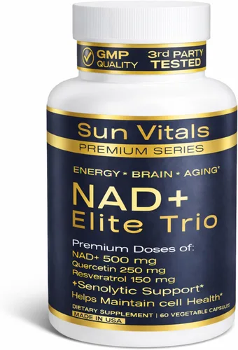 Suplemento natural NAD+ de 500 mg con resveratrol y quercetina | Energía celular y apoyo al envejecimiento saludable para mujeres | No estimulante |