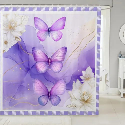 Miniatura 29 de Butterfly Shower Curtain Bohemian Bathroom Shower Curtain Set for Kids Adult Sun Moon Bath Curtain Yellow Butterfly Waterproof Curtains Room Decor