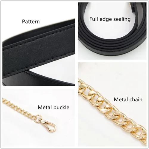 Miniatura 4 de ESUPPORT Correas de repuesto para bolso, cadena de metal de cuero para bolsos cruzados, bolso de hombro, cartera, bricolaje, 43.31 pulgadas de largo