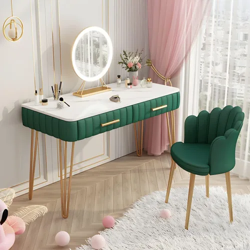 Miniatura 2 de Glam - Mesa de tocador de maquillaje con 2 cajones y cajones de cierre suave, escritorio de tocador con patas de hierro para dormitorio, 23.5