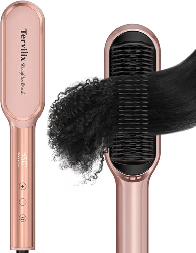 Terviiix Cepillo alisador de cabello oro rosa, peine iónico antiencrespamiento con calentador MCH, 13 ajustes de calor, calentamiento rápido 20S,