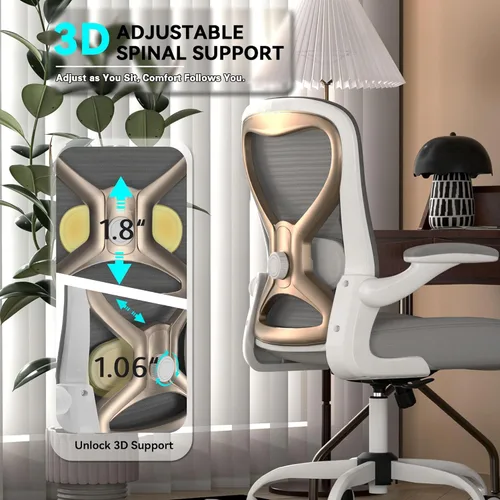 Miniatura 3 de Silla de escritorio de oficina con soporte lumbar ergonómico, cojín de asiento extra grueso, brazos abatibles, respaldo de malla transpirable, silla