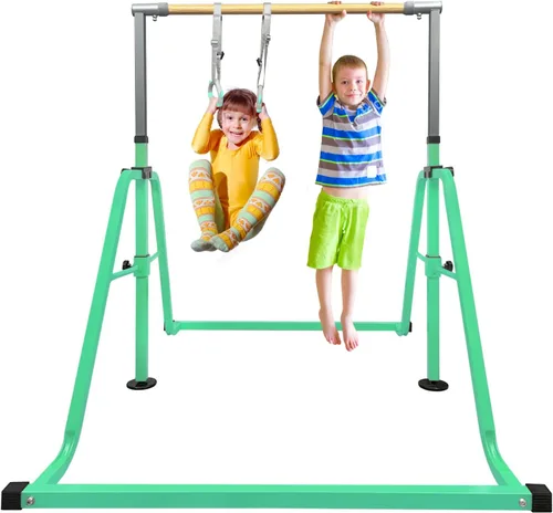 Miniatura 17 de GLANT Barra de gimnasia para niños con juego de anillos, 7 alturas ajustables, fácil de plegar, barra de entrenamiento de gimnasia para niños