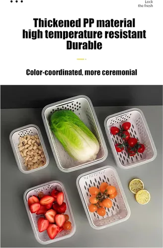 Miniatura 6 de Contenedores de almacenamiento de frutas y verduras para refrigerador, 6 piezas/3 juegos de contenedores para mantener frescos y conservadores