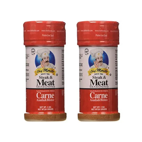 Chef Merito Carne Asada & Bistec - Condimento para carne y carne en polvo, 3 onzas, paquete de 2 | Nuggets de pollo, muslos, condimento para carne,